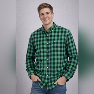 American Eagle Green Navy Buffalo Plaid Button Down Shirt XL Tall Classic Fit